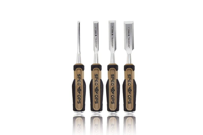 Spec-Ops Spec Ops Tools Wood Chisel Set with High-Carbon Steel Blades, Shock-Absorbing Grip, 4-Piece, 3% Donated to Veterans - Image 1